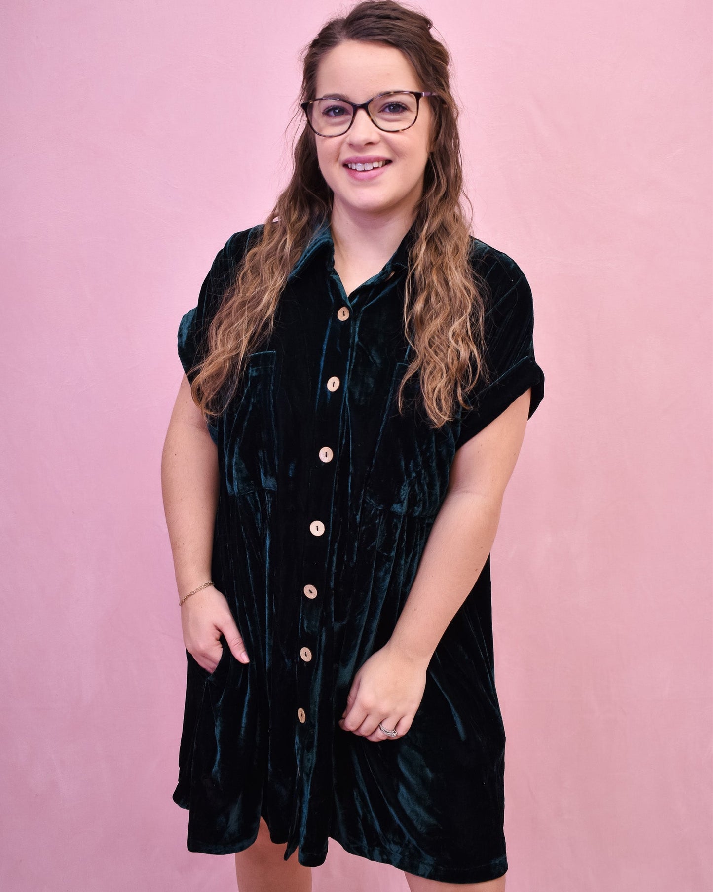 Holly Velvet Pleat Button Down Mini Dress - The Southern Loft