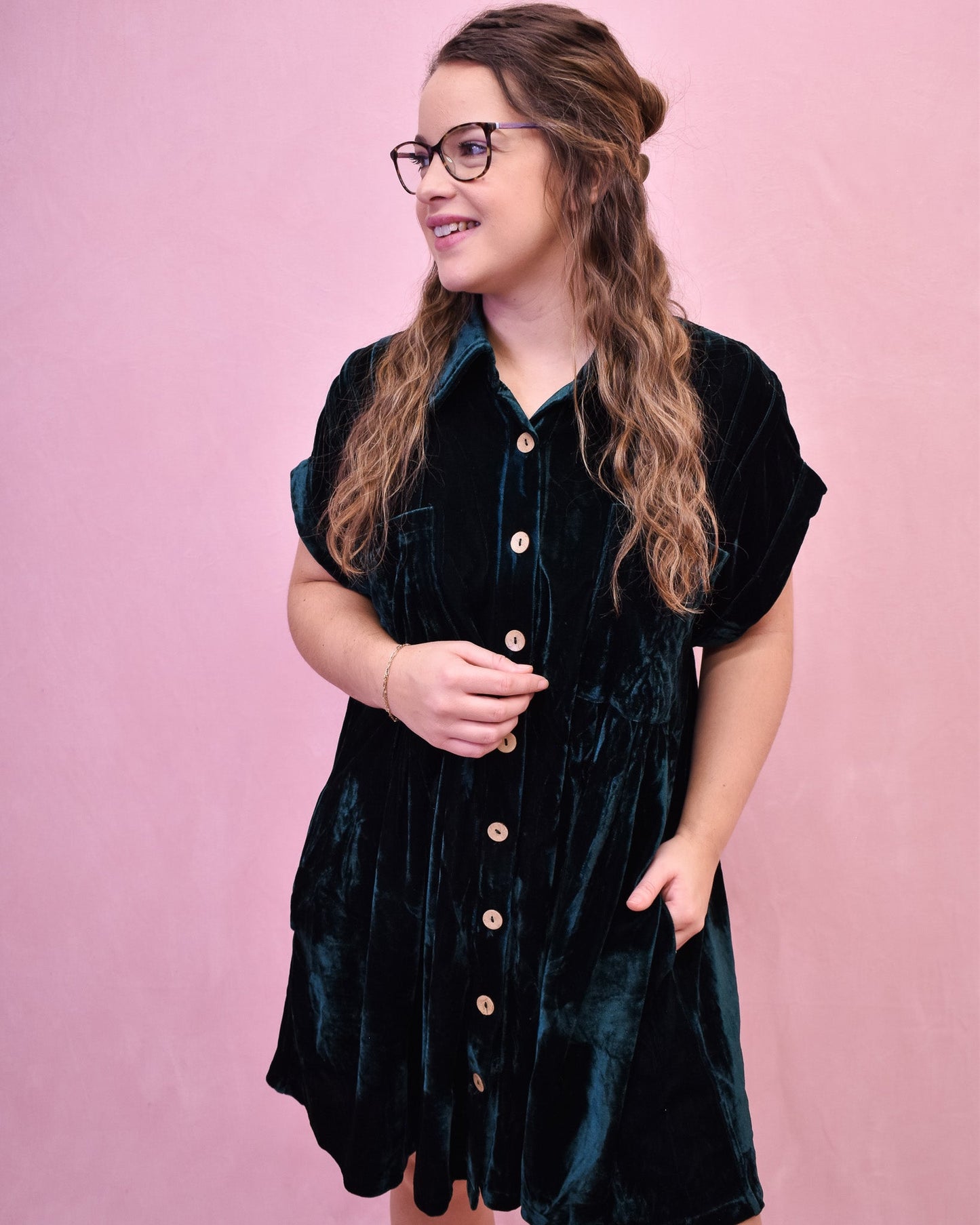 Holly Velvet Pleat Button Down Mini Dress - The Southern Loft