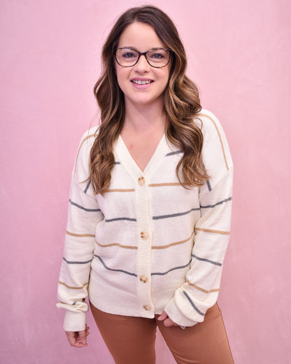 Latte Sippin' Striped Cardigan - The Southern Loft