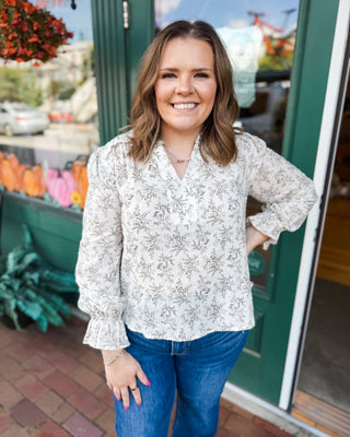 Leaves & Lovely Floral Print Long Sleeve Top - The Southern Loft