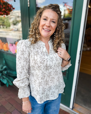 Leaves & Lovely Floral Print Long Sleeve Top - The Southern Loft