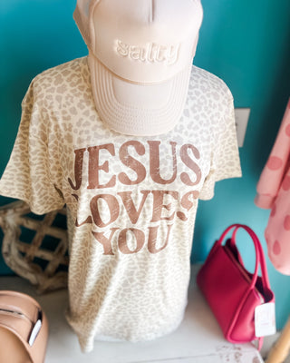 Lightly Leopard Jesus Loves You Graphic Tee - The Southern Loft