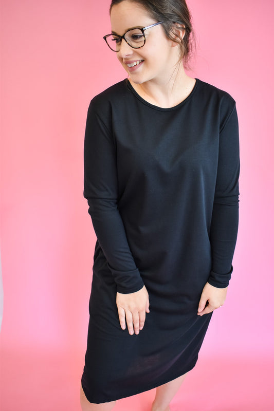 Long Sleeve Basic Straight Hem Dress - The Southern Loft