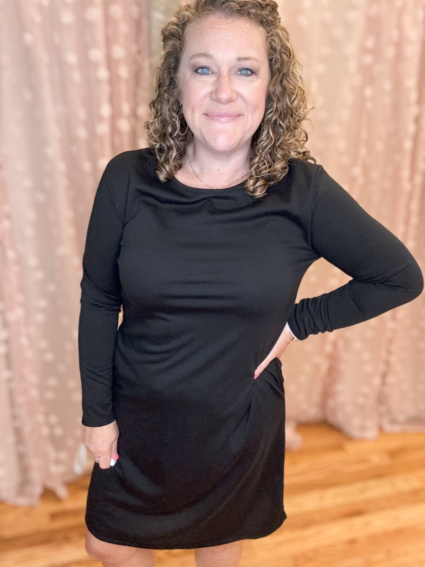 Long Sleeve Basic Straight Hem Dress - The Southern Loft