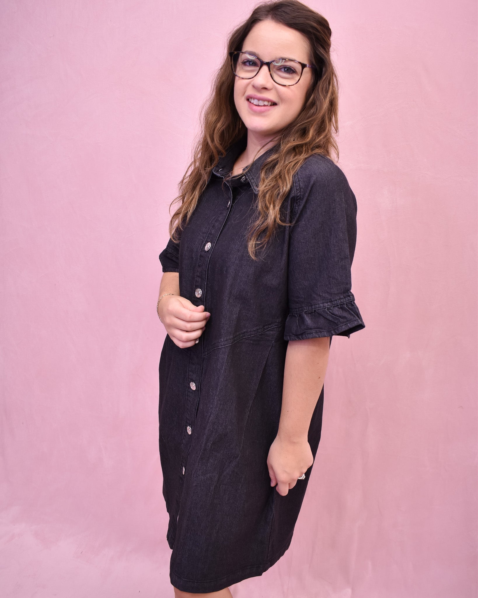 loose denim shirt dress Loose Denim Longsleeve Mini Dress