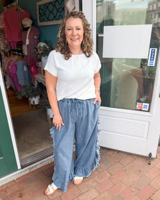 Loving Smile Ruffle Hem Denim - The Southern Loft