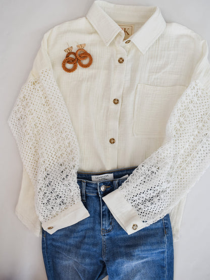 Need A Little Lace Button Up Top - The Southern Loft