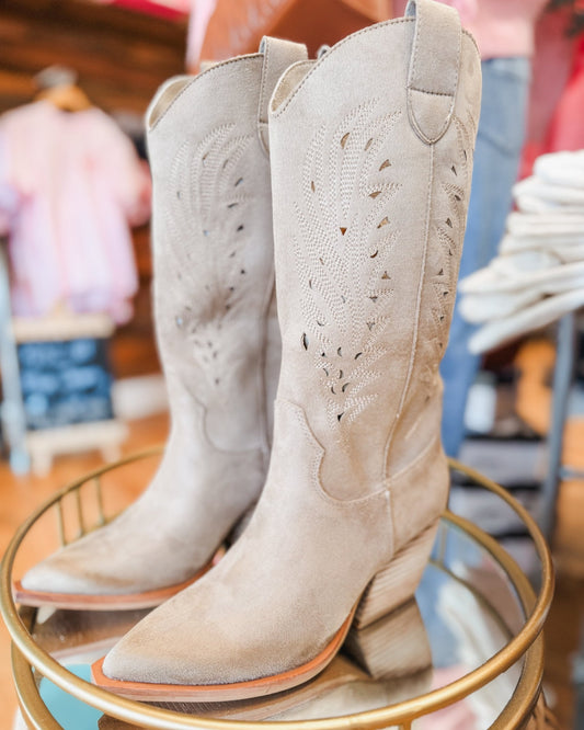 Olivia Cutout Embroidery Boots - The Southern Loft