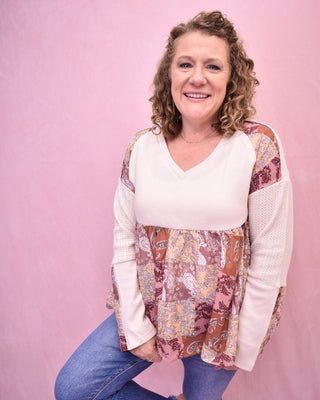 Orchard Oasis Paisley Waffle Knit Top - The Southern Loft