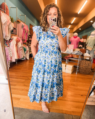 Floral Flutter Sleeve Midi Dress