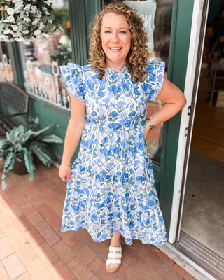 Painted Petals Flutter Sleeve Midi Dress - The Southern Loft