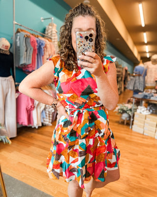 Painted Spring Ruffle Shoulder Mini Dress - The Southern Loft