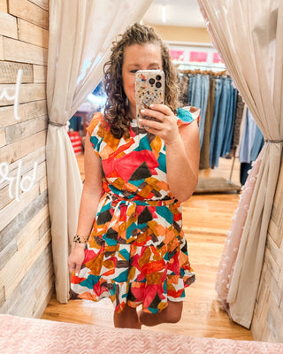 Painted Spring Ruffle Shoulder Mini Dress - The Southern Loft