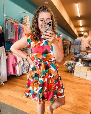 Painted Spring Ruffle Shoulder Mini Dress - The Southern Loft