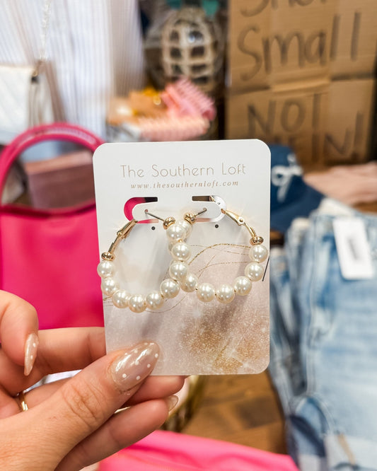 Pearl Beaded Hoop Earrings - The Southern Loft