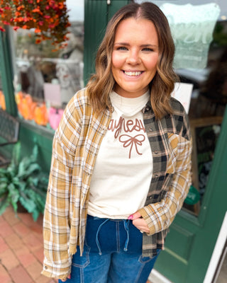 Perfectly Undone Mixed Print Plaid Distressed Top - The Southern Loft