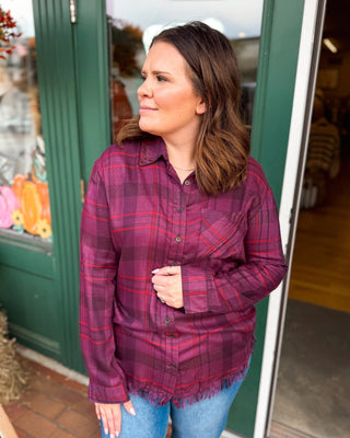 Perfectly Undone Plaid Frayed Hem Top - The Southern Loft