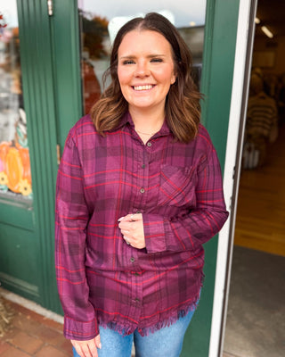 Perfectly Undone Plaid Frayed Hem Top - The Southern Loft
