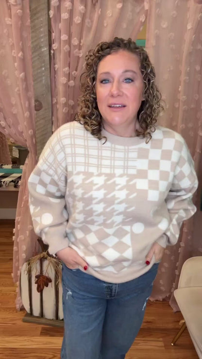 Let's Try It Mixed Pattern Sweater