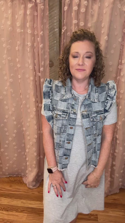 Cheerful Energy Gingham Denim Vest