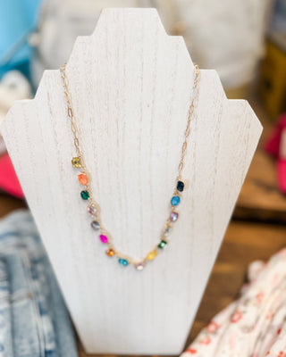 Rainbow Gemstone Linked Chain Necklace - The Southern Loft