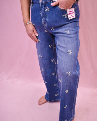 Risen Crop Wide Leg Embroidered Jeans - The Southern Loft