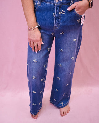 Risen Crop Wide Leg Embroidered Jeans - The Southern Loft