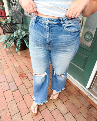 Risen High-Rise Crop Distressed Hem Straight Jeans - The Southern Loft