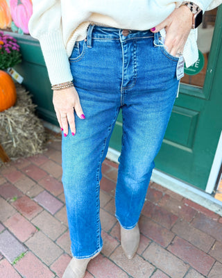 Risen High Rise Crop Straight Jeans with Stretch - The Southern Loft
