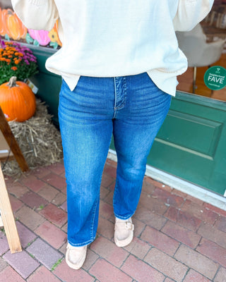 Risen High Rise Crop Straight Jeans with Stretch - The Southern Loft