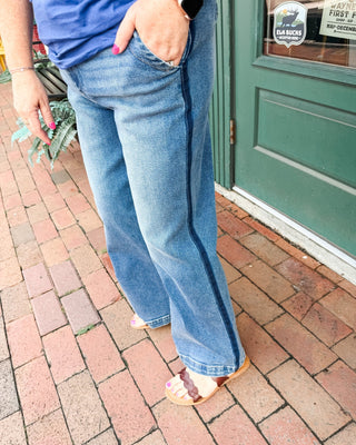 Risen High Rise Crop Wide Leg Jeans with Dark Seam - The Southern Loft