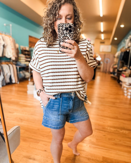 Risen Patched Front Pocket Denim Shorts - The Southern Loft