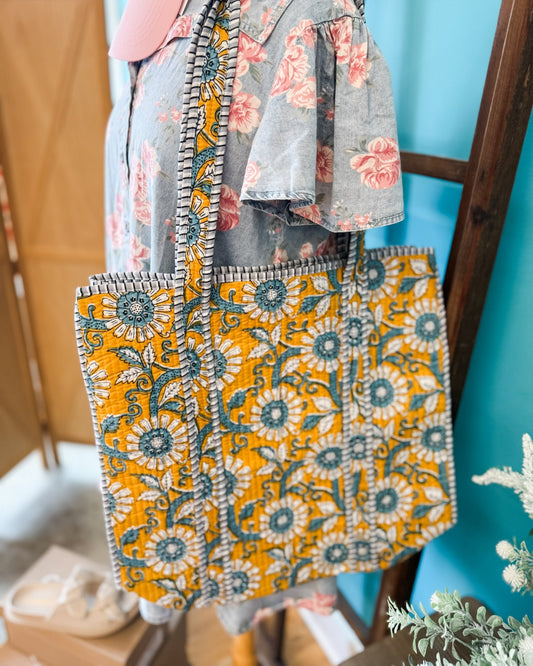 Rourke Quilted Floral Patterned Tote Bag - The Southern Loft