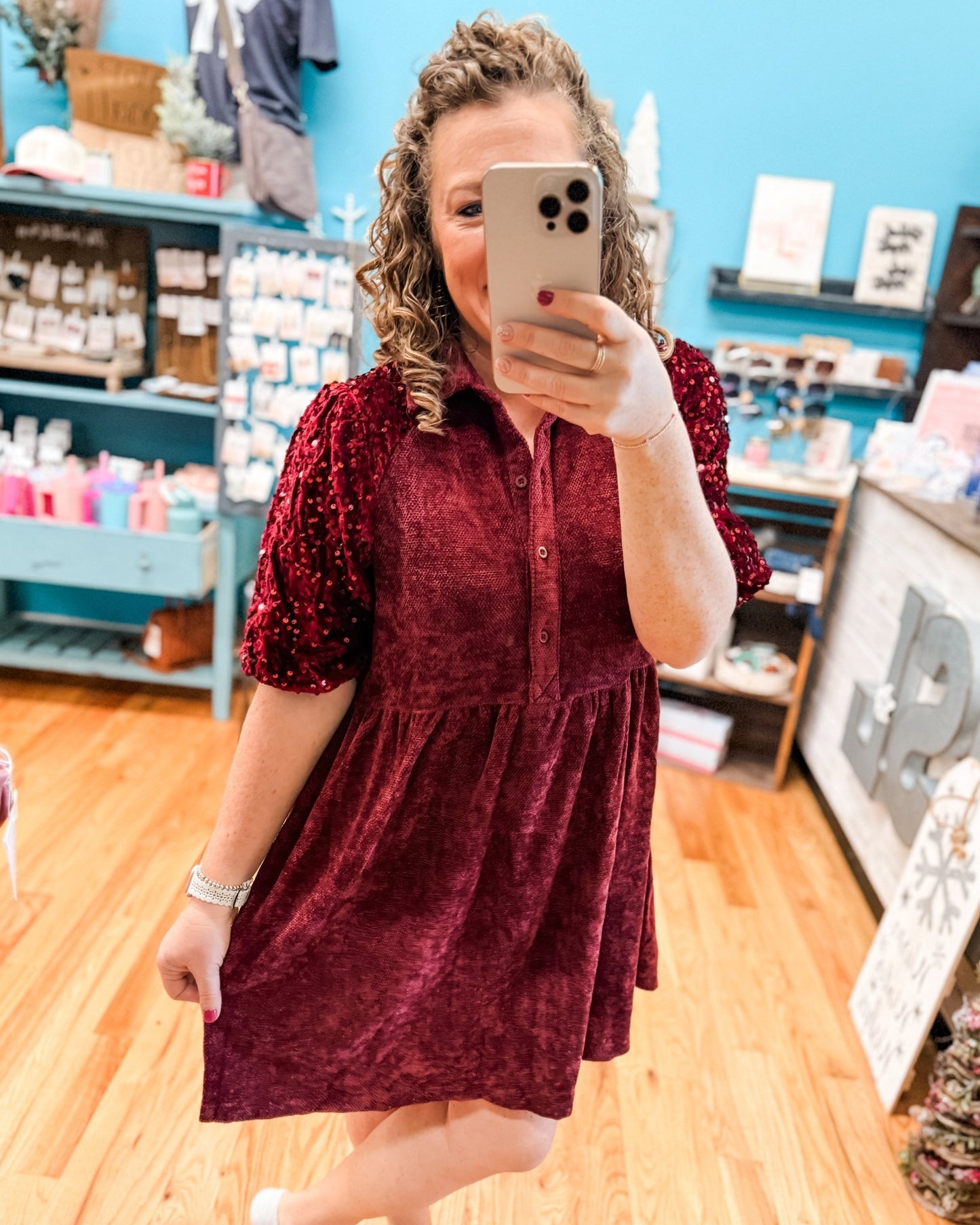 Shimmer Sleeve Sweetheart Dress - The Southern Loft