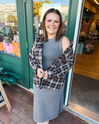 Simply Effortless Sleeveless Side Slit Midi Shirt Dress - The Southern Loft