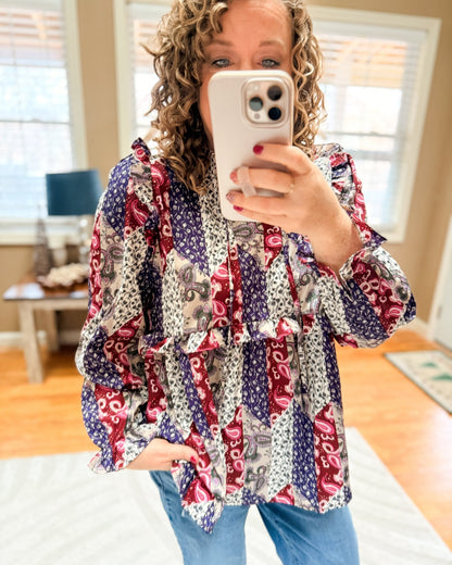 Small Town Social Mixed Print Top - The Southern Loft