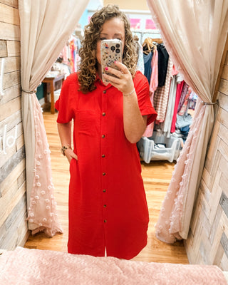 Social Outing Solid Button Down Midi Dress - The Southern Loft