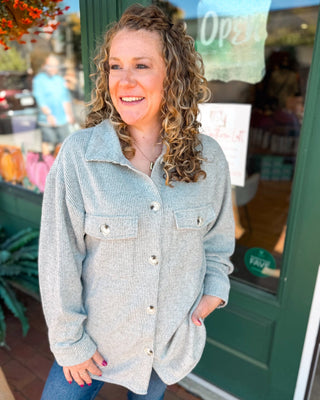 Softly Spoken Ribbed Knit Button Down Shacket - The Southern Loft