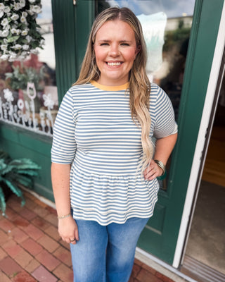 Softly Striped Ruffle Hem Knit Top - The Southern Loft