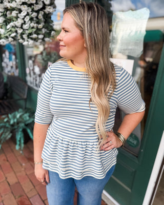 Softly Striped Ruffle Hem Knit Top - The Southern Loft