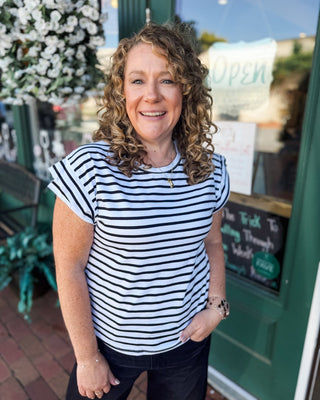 Striped Statement Rolled Sleeve Top - The Southern Loft