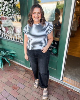 Striped Statement Rolled Sleeve Top - The Southern Loft