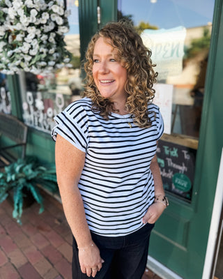Striped Statement Rolled Sleeve Top - The Southern Loft