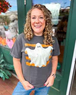 Stripey Ghost Comfort Colors Graphic Tee - The Southern Loft