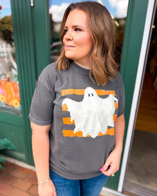 Stripey Ghost Comfort Colors Graphic Tee - The Southern Loft
