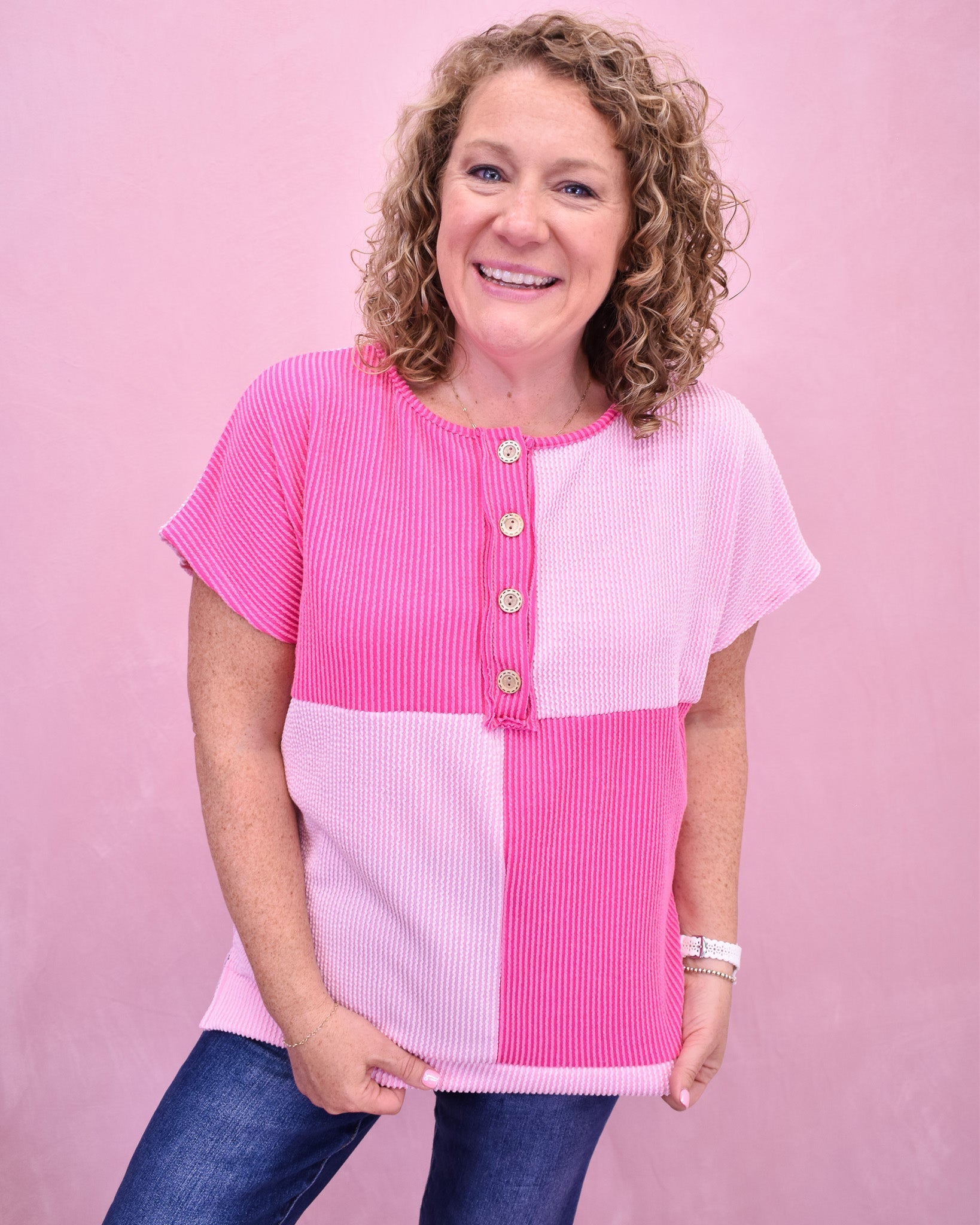 Style Check Color Block Ribbed Top - The Southern Loft