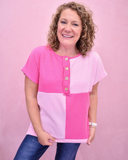 Style Check Color Block Ribbed Top - The Southern Loft