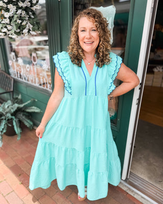 Summer Picnic Seersucker Tiered Midi Dress - The Southern Loft