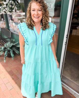 Summer Picnic Seersucker Tiered Midi Dress - The Southern Loft