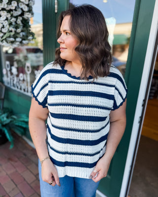 Sweet On Stripes Crochet Short Sleeve Sweater - The Southern Loft